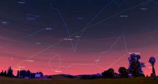 June 2024 night sky map showing the planetary conjunction shortly before sunrise.