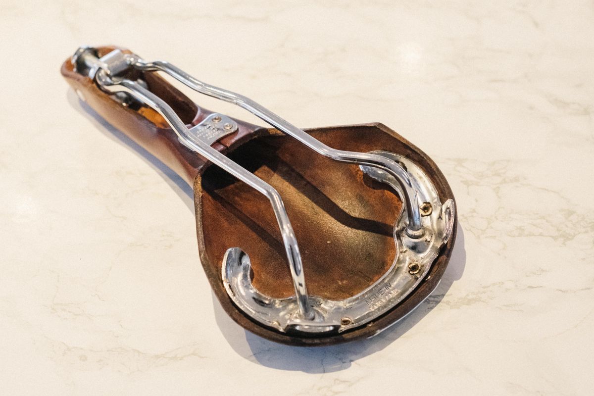 A leather bicycle saddle