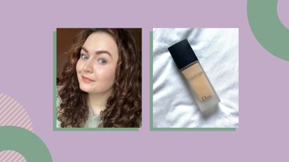 Collage of Lucy wearing the foundation for this Dior Forever Matte Foundation review and the packaging