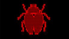 An insect made from red ASCII art on a black background, to represent malware free attacks.