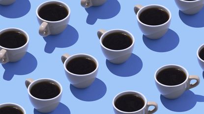 coffee cups repeated on blue background 
