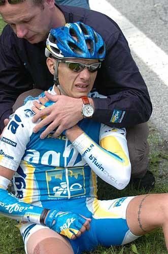 John Gadret broke his collarbone in a crash during stage 18