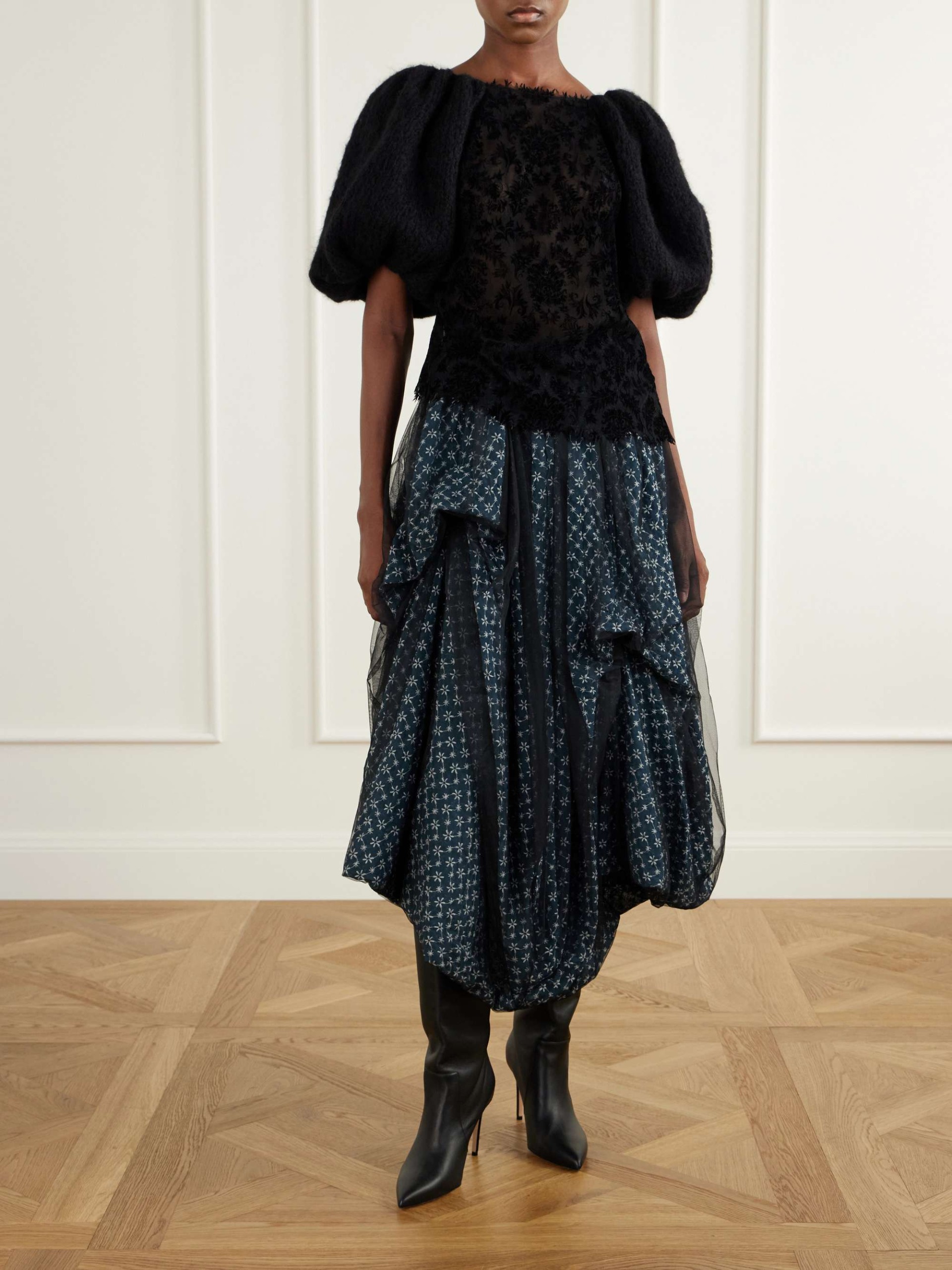 Eli Embroidered Chiffon Asymmetric Midi Skirt