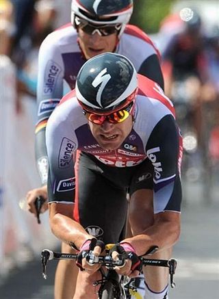 Belgian cycling team Silence-Lotto leader Cadel Evans pushes the pace.