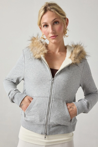 Urban Outfitters, Out From Under Bundle Up Faux Fur Trim Zip-Up Hoodie Sweatshirt