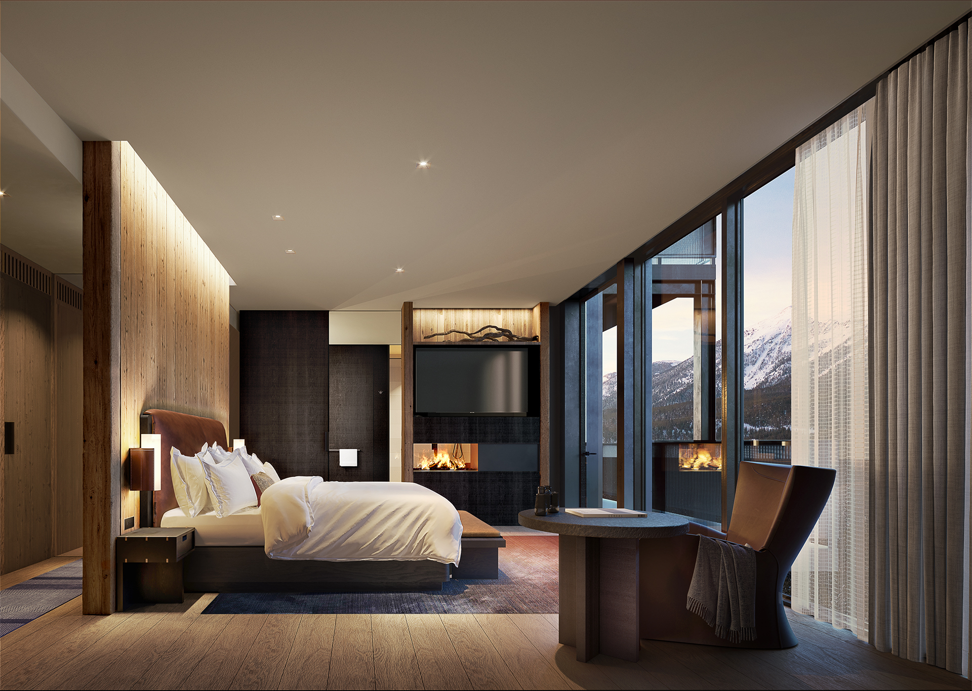 A rendering of the interior of a guest room at One&Only Moonlight Basin in Montana