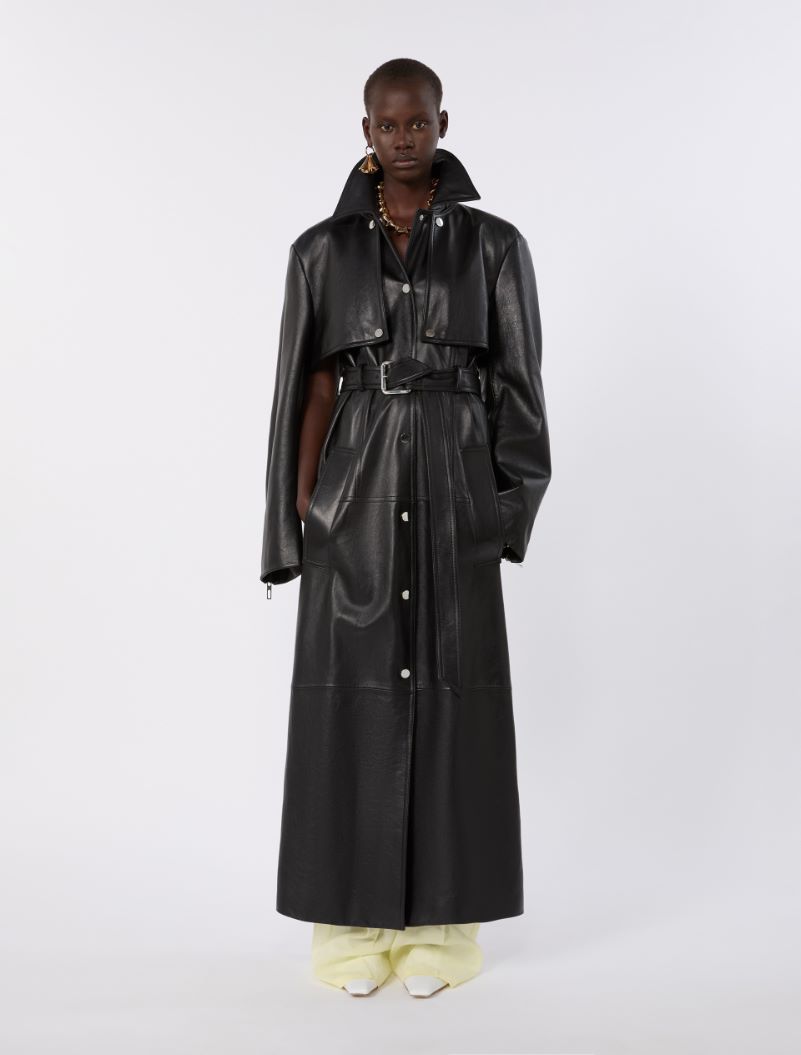 Nappa Leather Two-Piece Trench Coat - Black