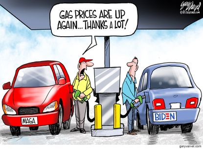 Political Cartoon U.S. biden trump gas prices