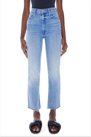 MOTHER The Rider Frayed High Waist Ankle Straight Leg Jeans