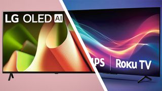 An LG OLED TV on the right, and a Philips Roku TV on the left