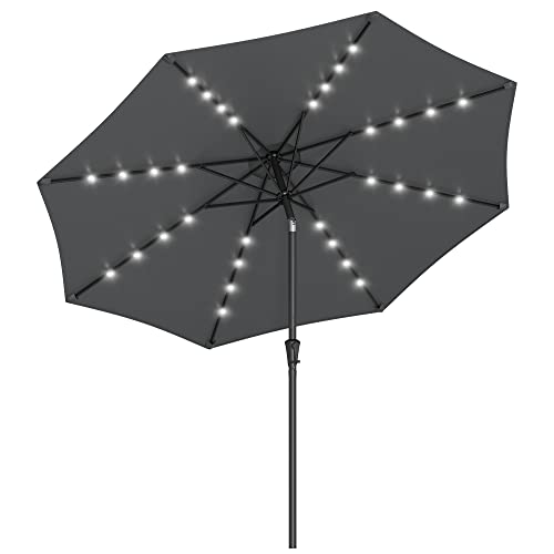 Songmics Parasol 300 Cm With Led Solar Lighting, 32 Led Lights, Uv Protection Upf 50+, 30&amp;deg; Bendable, for Garden, Patio, Pool, Balcony, Without Stand, Grey Gpu33gy