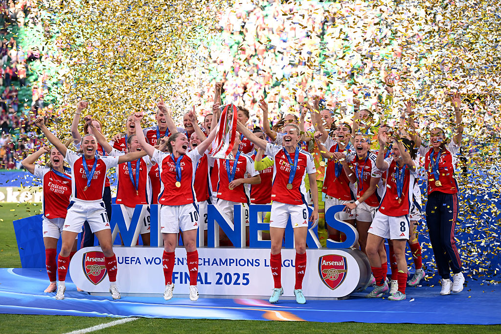 Arsenal women lift the Champions League trophy