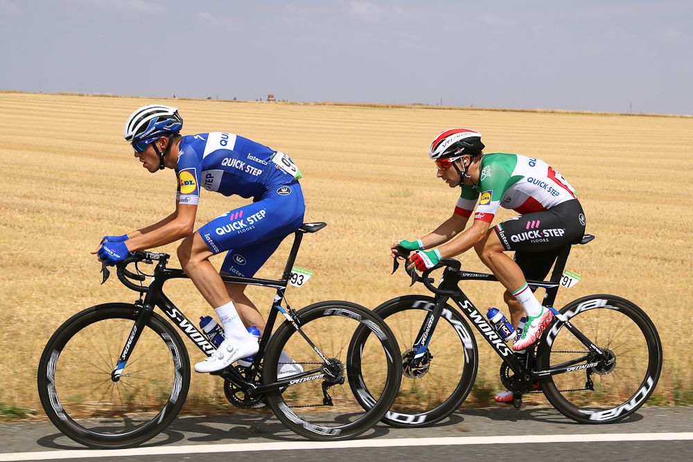 Quick-Step's Elia Viviani and Laurens De Plus