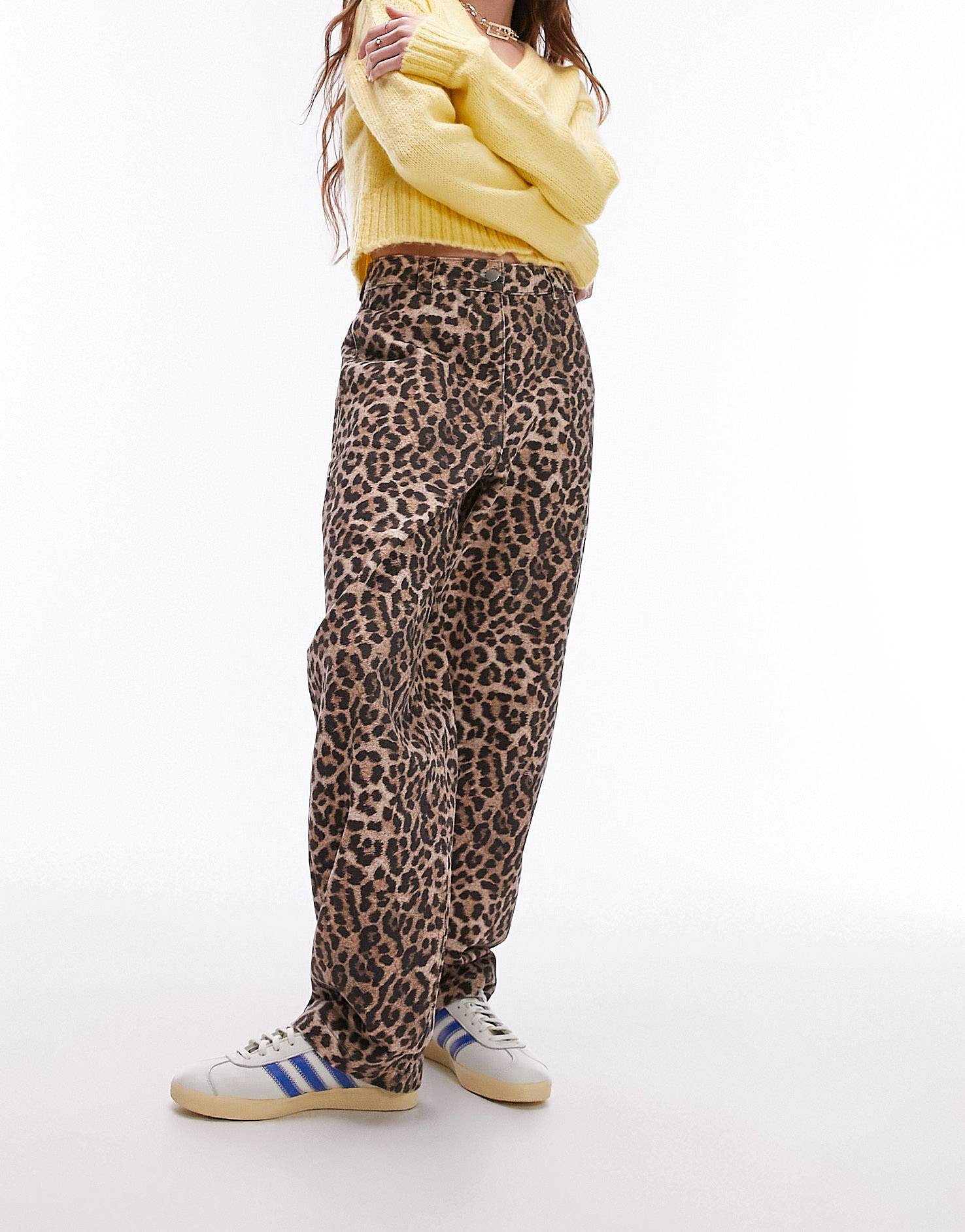 Topshop Crew Leopard Straight Leg Pants in Multi