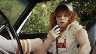 Natasha Lyonne on a CB radio on Poker Face