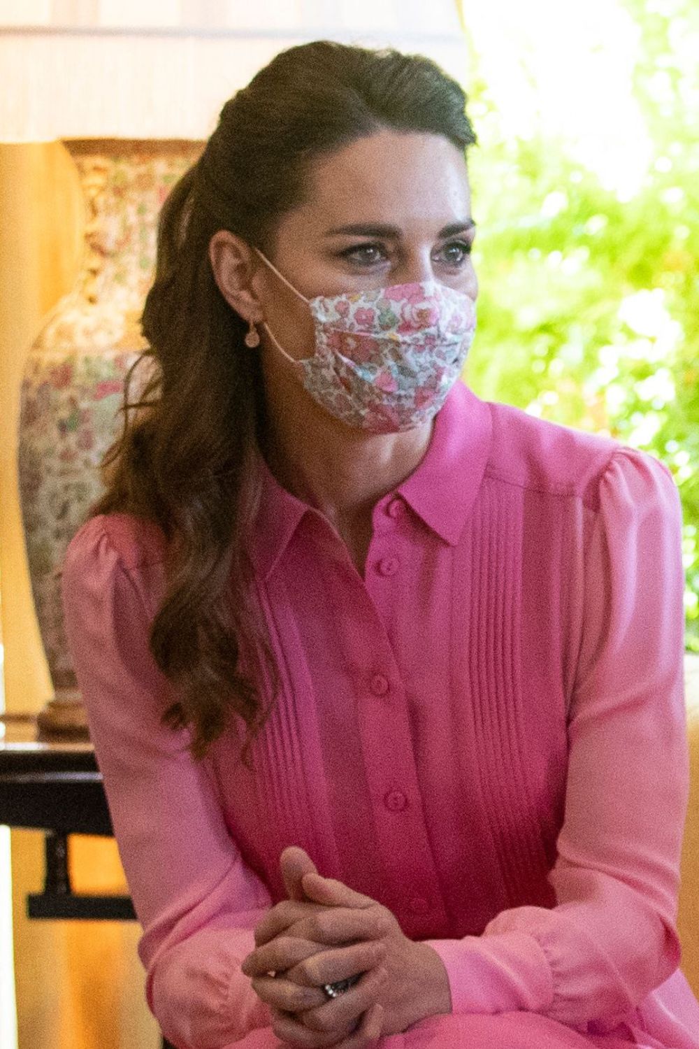 Kate Middleton wearing Missoma Pyramid 18ct rhodochrosite hoop earrings