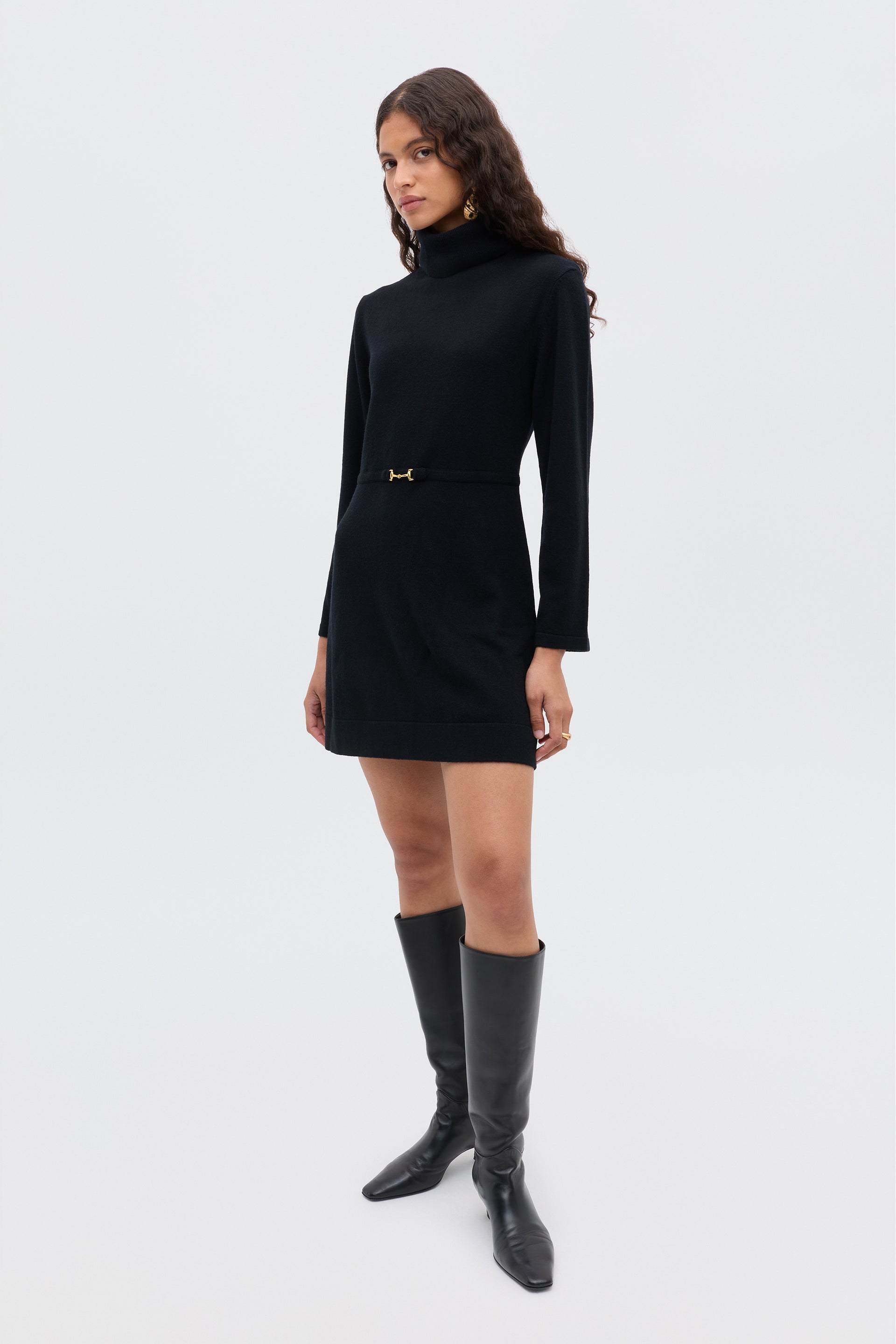 Elle Cashmere-Blend Mini Dress in Black