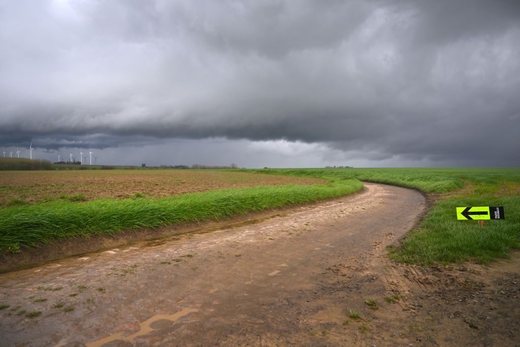 ROUBAIX FRANCE APRIL 04 Detail view of the Solesmes cobblestones sector during the 121st ParisRoubaix 2024 Previews UCIWT on April 04 2024 in Roubaix France Photo by Luc ClaessenGetty Images