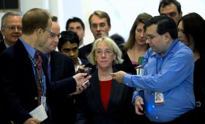 Sen. Patty Murrary (D-Wash.) is swarmed by reporters before a super committee meeting Monday: The 12-member panel announced later in the day that it had failed to reach a deal to cut the defi