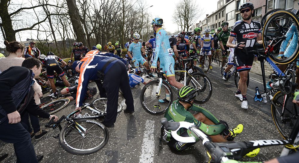 There were bikes and fallen riders everywhere after the crash