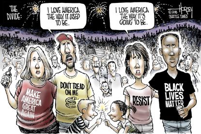 Editorial Cartoon U.S. Fourth of July fireworks political divide