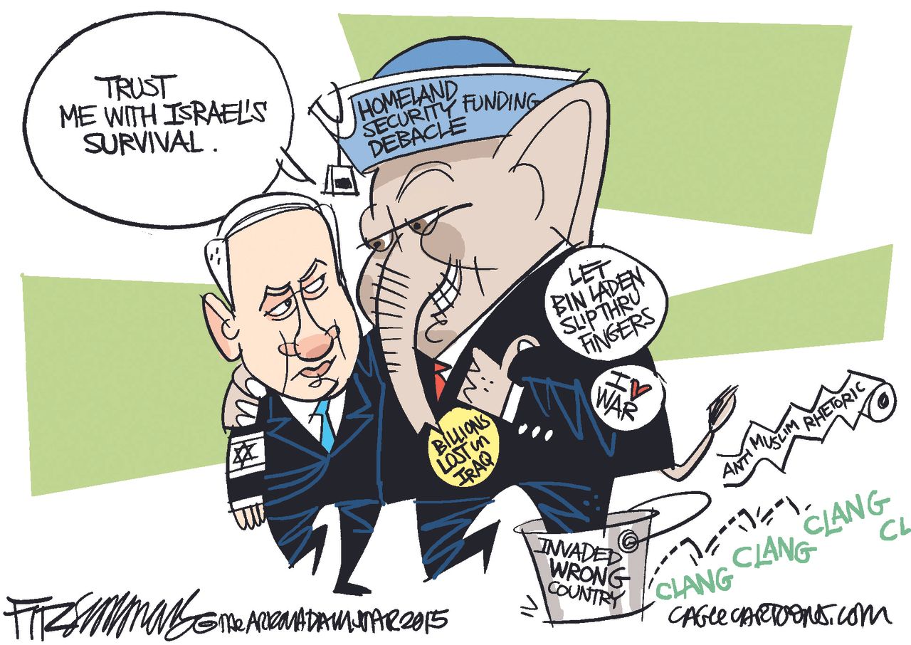 Political cartoon World Netanyahu Tea Party