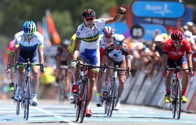 Steele von Hoff (UniSA) clenches his first in celebration of victory