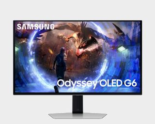 Samsung Odyssey OLED G6 with grey backdrop