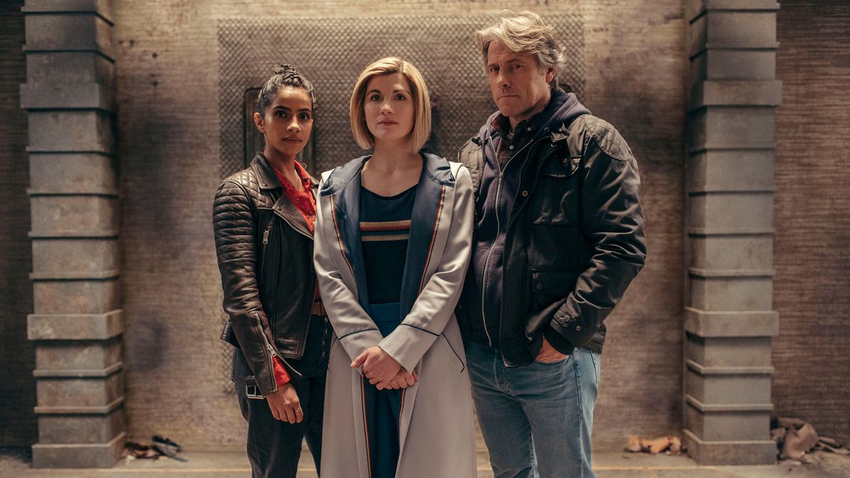 Doctor Who Season 13 - Mandip Gill, Jodie Whittaker, and John Bishop (L-R)