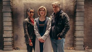 Doctor Who Season 13 - Mandip Gill, Jodie Whittaker, and John Bishop (L-R)