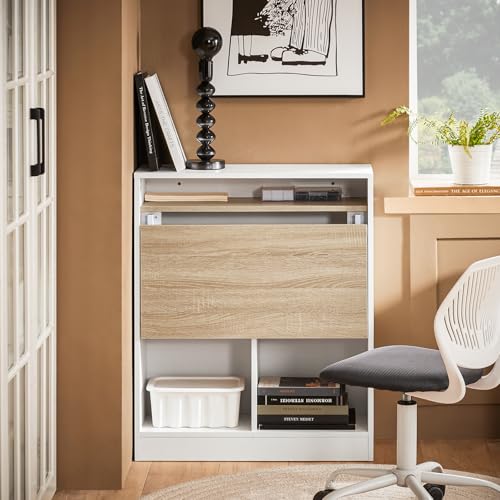 Sobuy Wall Mounted Folding Desk 70cm With 5 Storage Shelves for Home Office