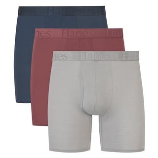 Hanes Ultimate Men's Originals Boxer Briefs & Trunks, Supersoft Bamboo From Viscose Underwear, 3-Pack, Regular Leg-Blue, Grey, Red-3 Pack, Large