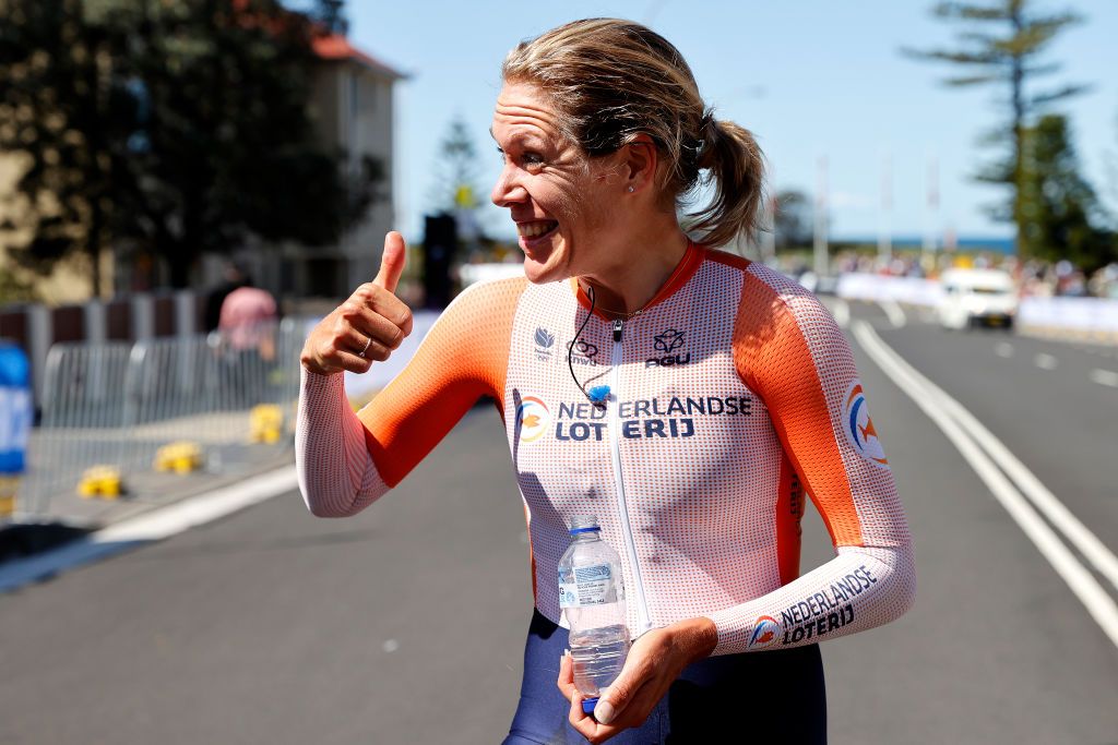 WOLLONGONG AUSTRALIA SEPTEMBER 18 Race winner Ellen Van Dijk of The Netherlands reacts after the 95th UCI Road World Championships 2022 Women Individual Time Trial a 342km individual time trial race from Wollongong to Wollongong Wollongong2022 on September 18 2022 in Wollongong Australia Photo by Con ChronisGetty Images