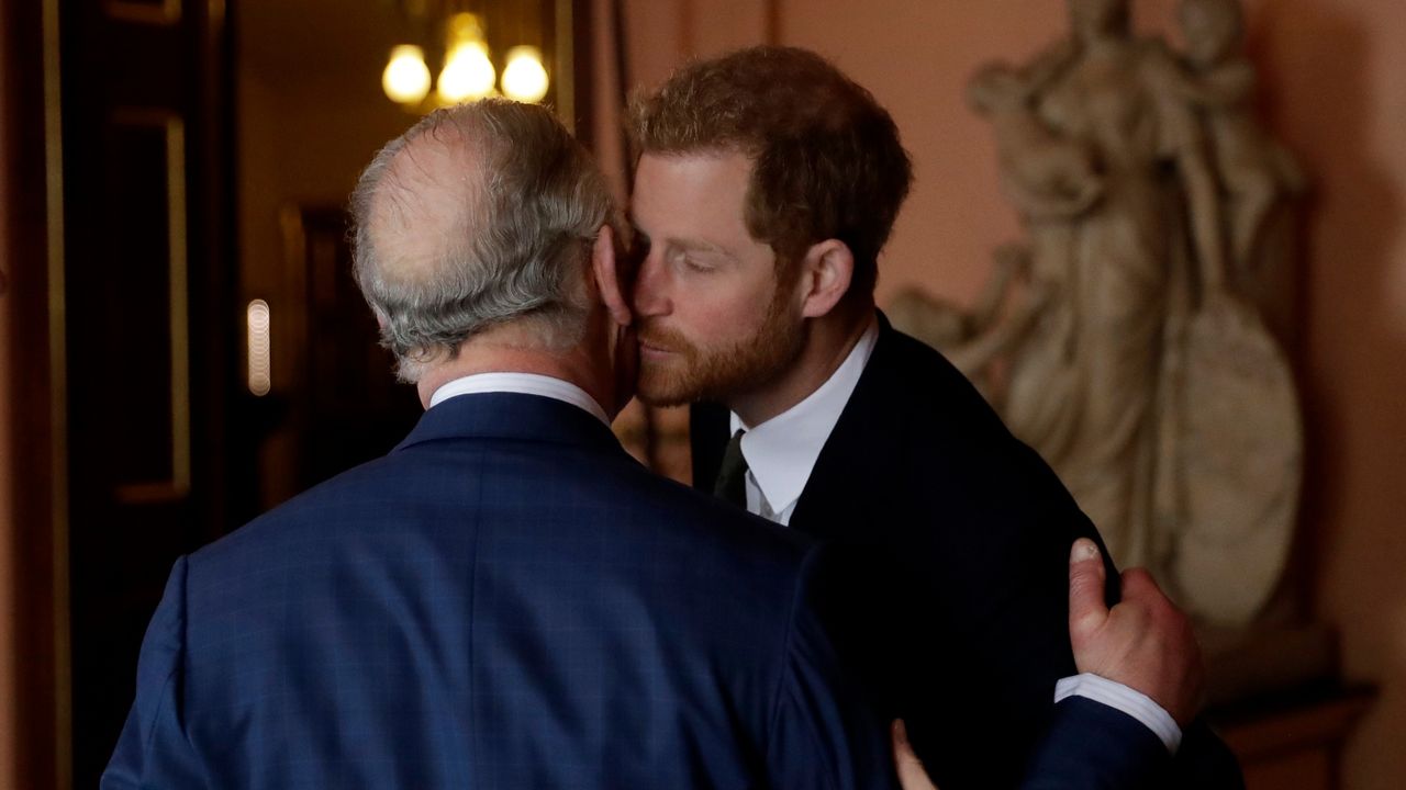 Prince Harry and Prince Charles, Prince of Wales arrive to attend the &#039;International Year of The Reef&#039; 2018 meeting at Fishmongers Hall on February 14, 2018 in London, England. 