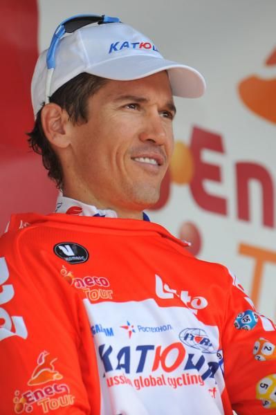 Robbie McEwen (Katusha) leads the sprint classification in the Eneco Tour.