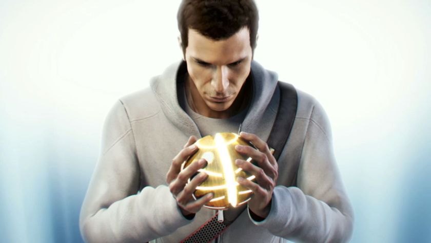 Assassin&#039;s Creed 3 screenshot of Desmond hilding a circular Isu artifact