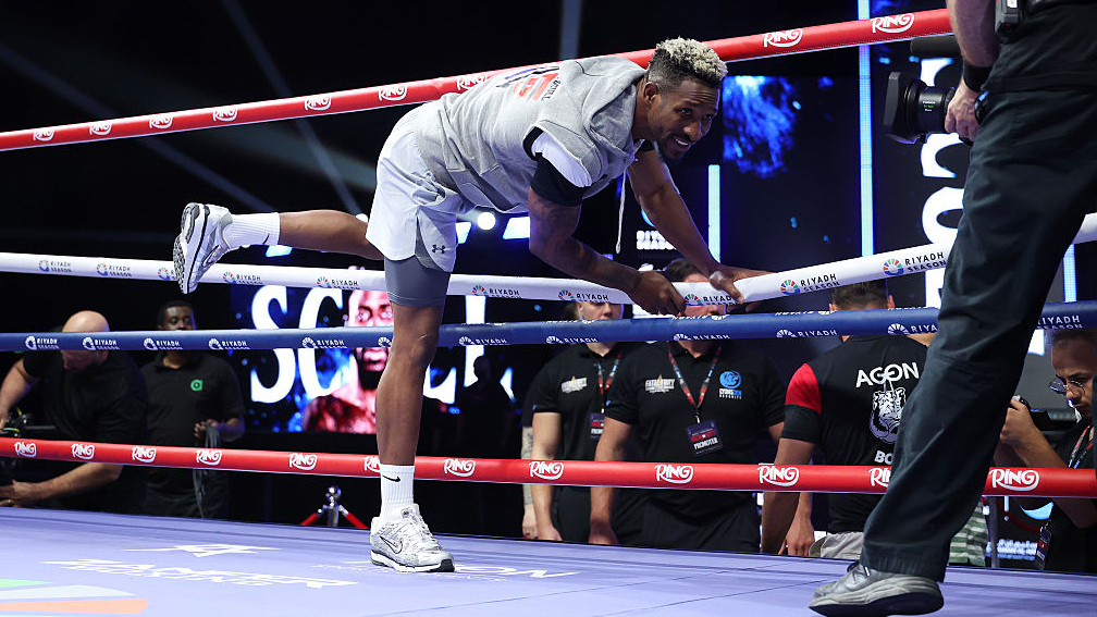 William Scull enters the ring during the media workout ahead of his IBF, WBC and WBO World Super Middleweight titles fight against Canelo Alvarez