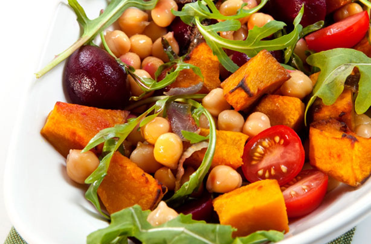 Roast vegetable and chickpea salad