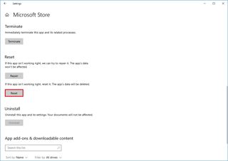 Microsoft Store app reset option