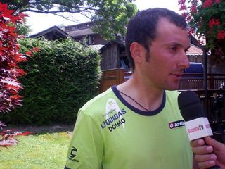 Ivan Basso speaks to the press on the Tour's rest day in Morzine-Avoriaz.