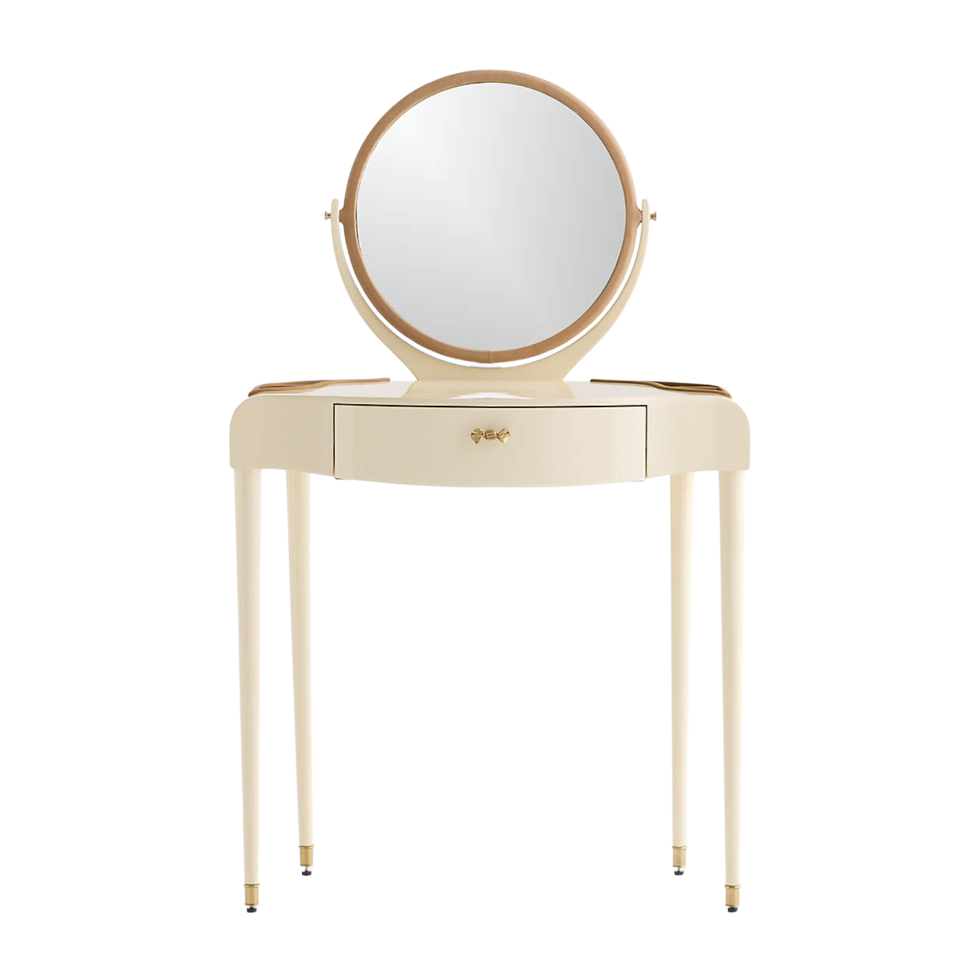 a glossy white vanity