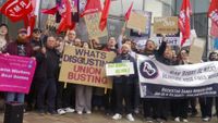 Image of IWGB rally ahead of the start of the Rockstar 31 hearing in Glasgow, Scotland 