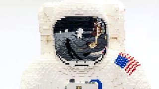 A closeup of Lego's Apollo 11 lunar module pilot (Buzz Aldrin) unveiled for the 50th anniversary of NASA's Apollo 11 moon landing on July 20, 1969.