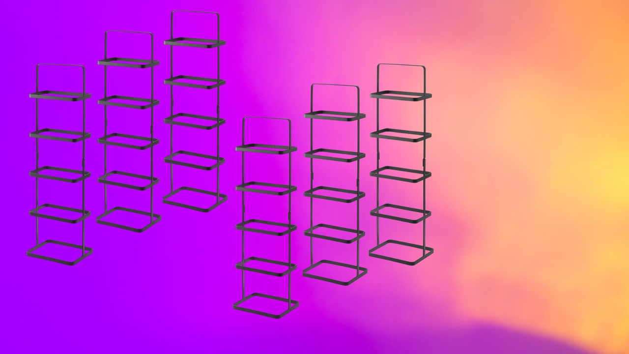 shoe racks on a colorful background