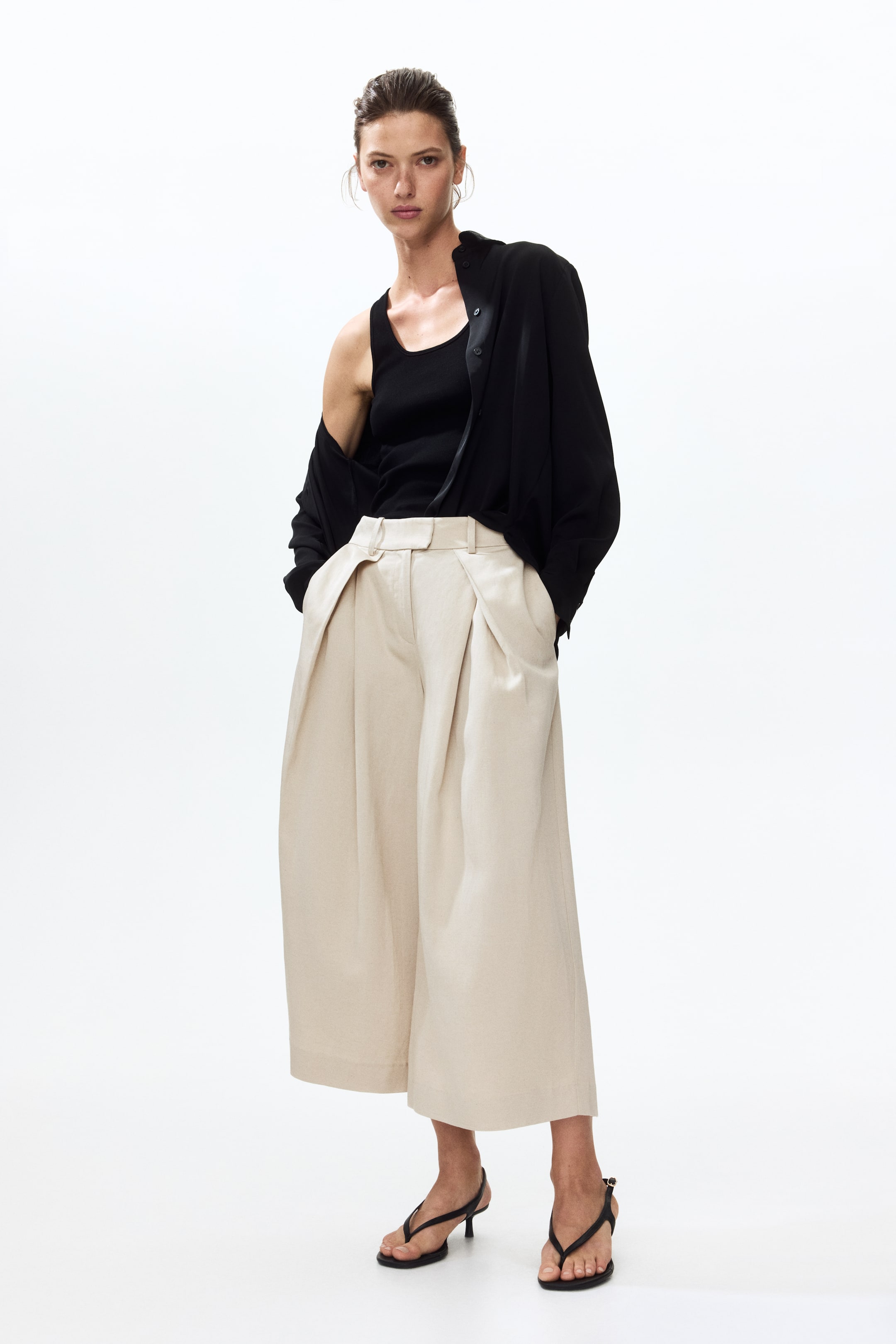 Linen-Blend Pleat-Front Culottes