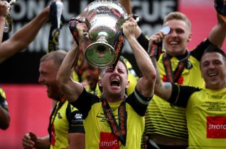 Harrogate celebrate their promotion to the EFL via the National League play-offs