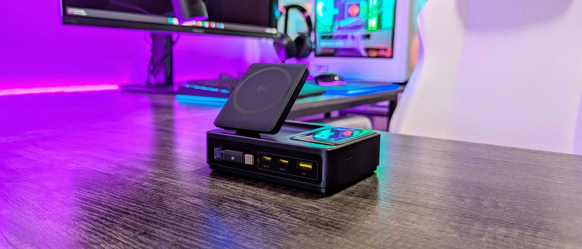 The Baseus Nomos 5-in-1 Desktop Charger sitting on a desk.