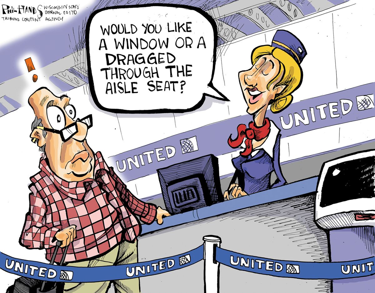 Editorial Cartoon U.S. United Airlines passenger removal drag through ...