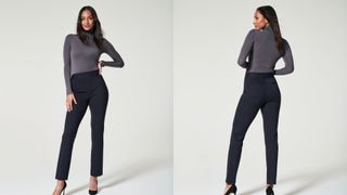 composite of model wearing Spanx The Perfect Pant