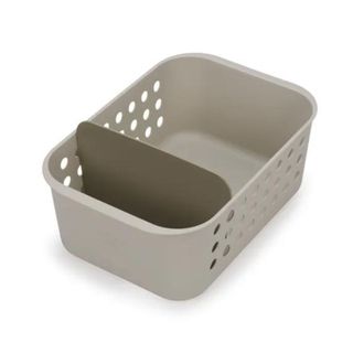 EasyStore Large Ecru Storage Basket with a divider in it